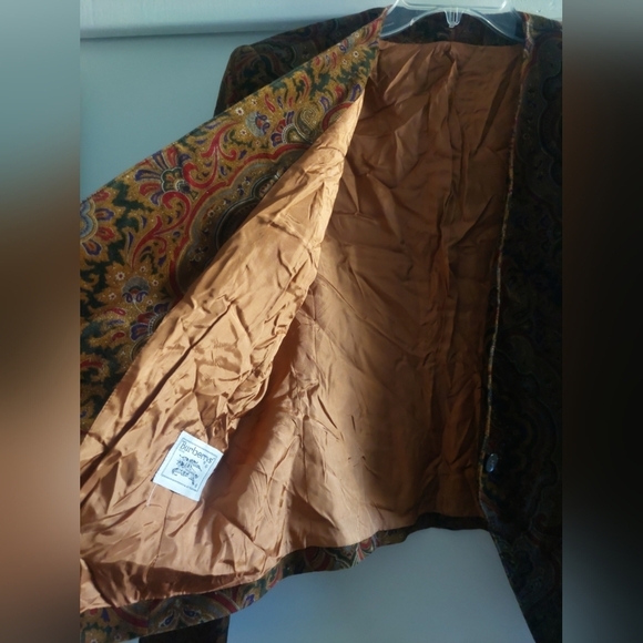 Burberry Vintage 90s Velvet Paisley Blazer Jacket Brown M/L Designer Designer - Picture 12 of 13